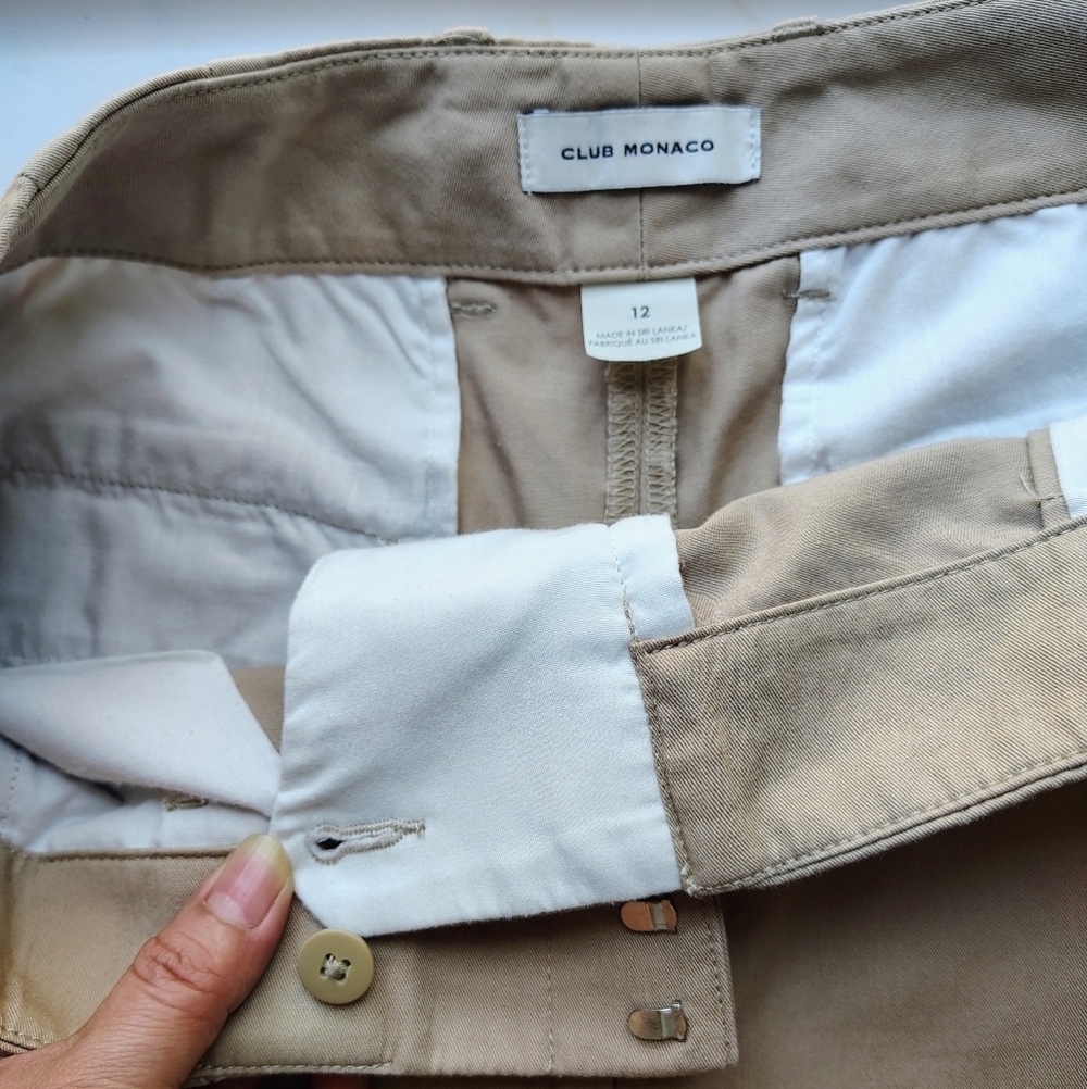 Club Monaco Pleated Cotton Twill Wide Leg high-rise khaki trousers sz 12. - Picture 14 of 17